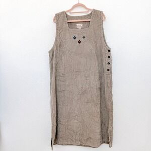 VTG Decorated Originals Dress Size XXL Taupe Corduroy 90s Embroidered Cottage